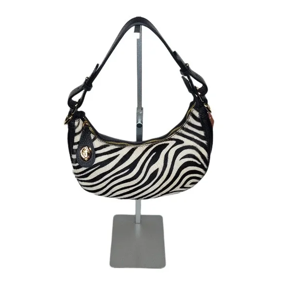 Charlie Leather Belluccina Black & White Zebra Print Small Shoulder Bag - NWT - Picture 2 of 15